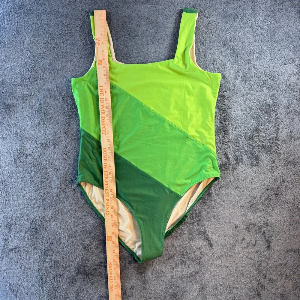 Albion Fit Green Colorblock One Piece Swimsuit Women XXL Square Neck‎ Stretch